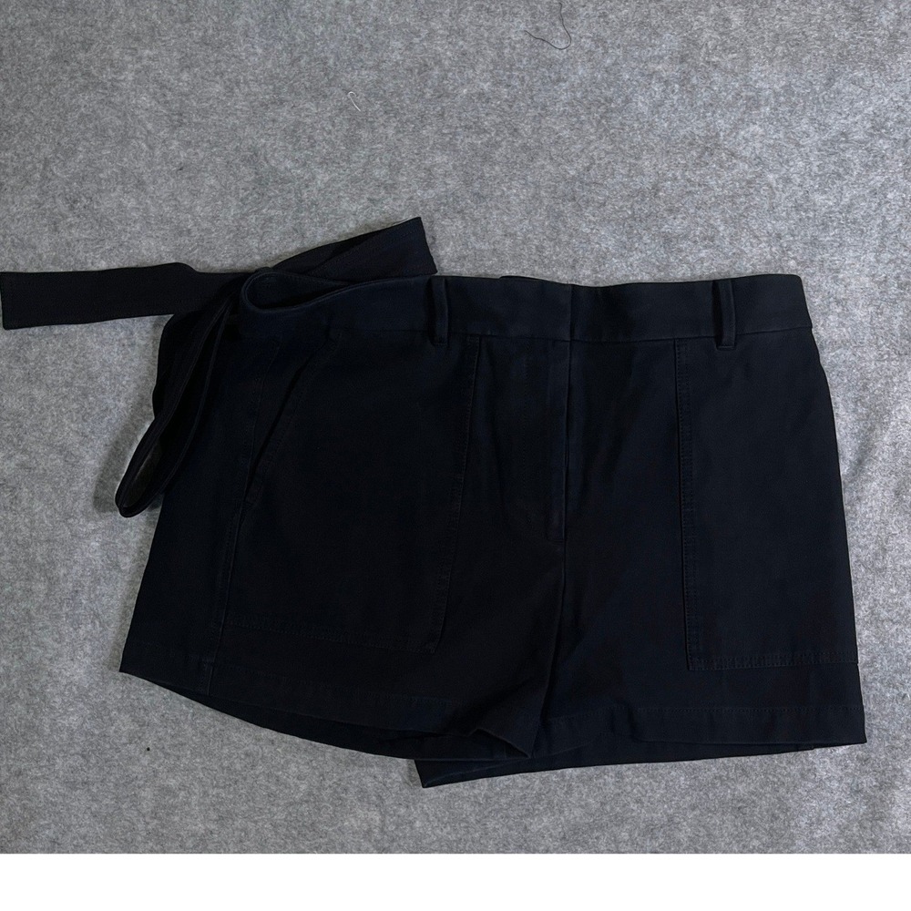 Ann Taylor Black Wrap Front Skort Tie Waist Patch Pocket Shorts Women Size 12
